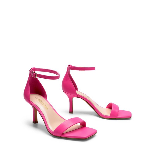 Square Toe Ankle Strap Heels - HOT PINK-PU - 5
